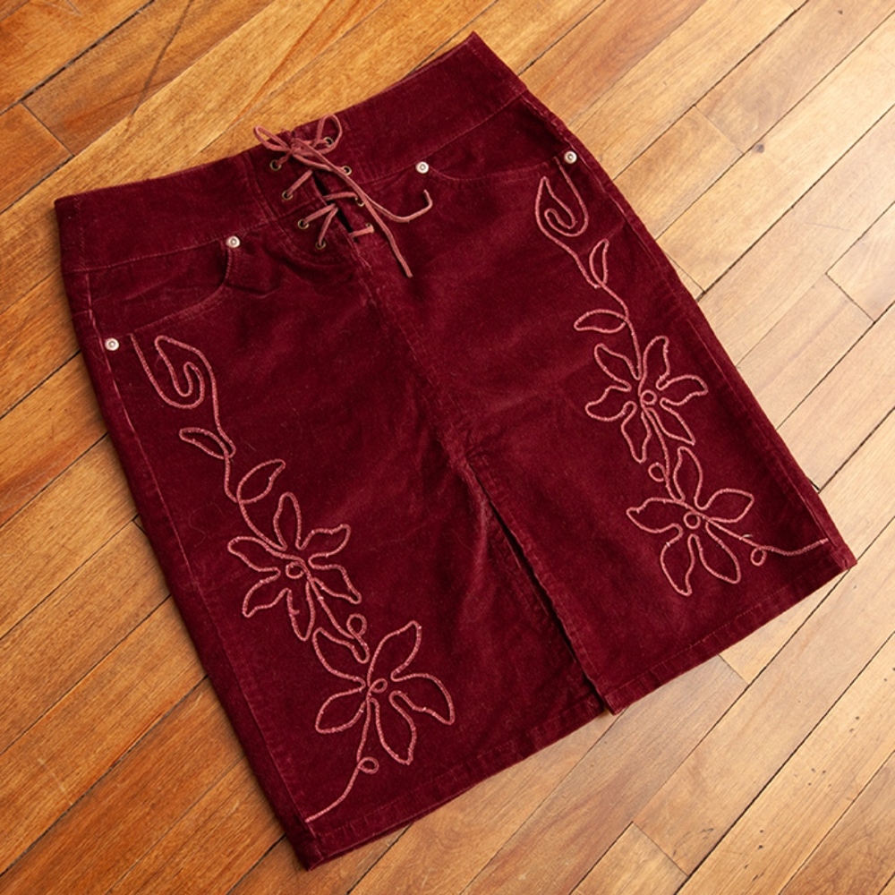 Maroon Corduroy Skirt - Picture 3 of 7